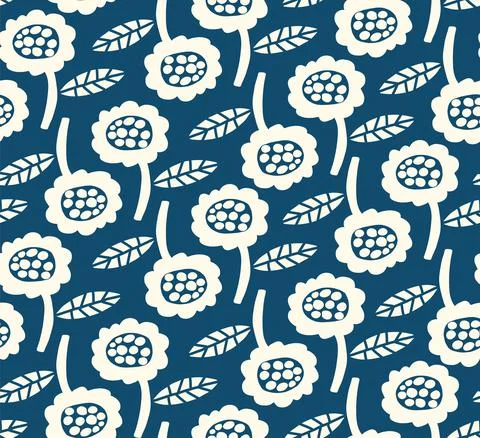 Simple floral seamless pattern for fabric. Flower repeat abstract sunflower h Stock Illustration