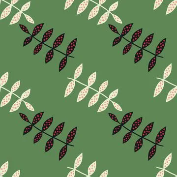 Simple floral seamless pattern on green background. Botany texture. Nature wa Illustrazione stock