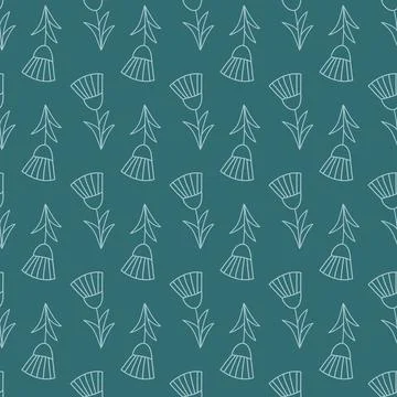 Simple floral seamless pattern, green emerald background, wallpaper wrapping  Stockillustratie