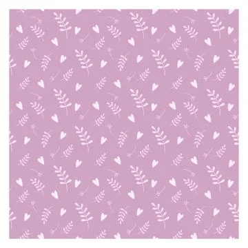 Simple floral seamless pattern. Pattern with branches, flowers and hearts. Pink Stock Illustration