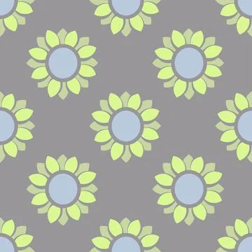 Simple Floral Vector Repeat Seamless Pattern In Pale Green, Blue And Grey Stock Illustration