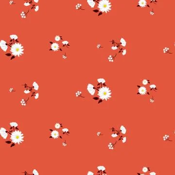 Simple florals red seamless vector pattern. 스톡 일러스트