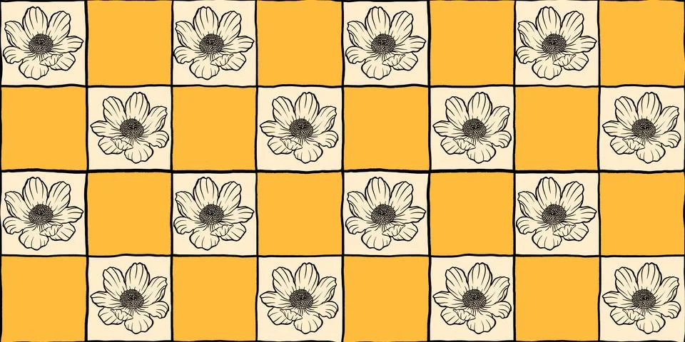 Simple flower chess seamless pattern, summer spring, colors Illustrazione stock