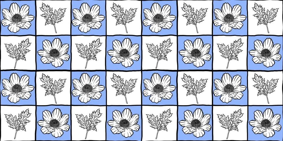 Simple flower chess seamless pattern, summer spring, colors Stock Illustration