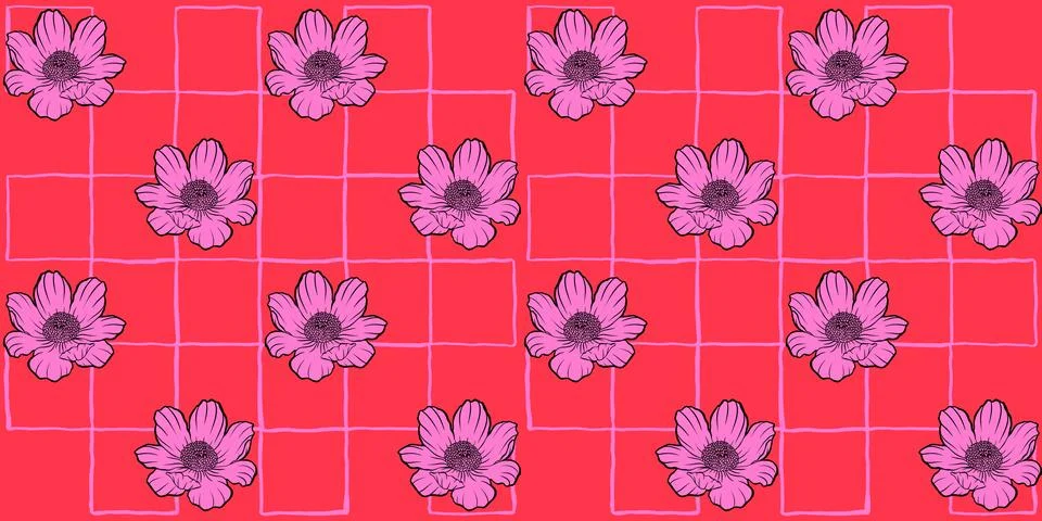 Simple flower chess seamless pattern, summer spring, colors Stock Illustration