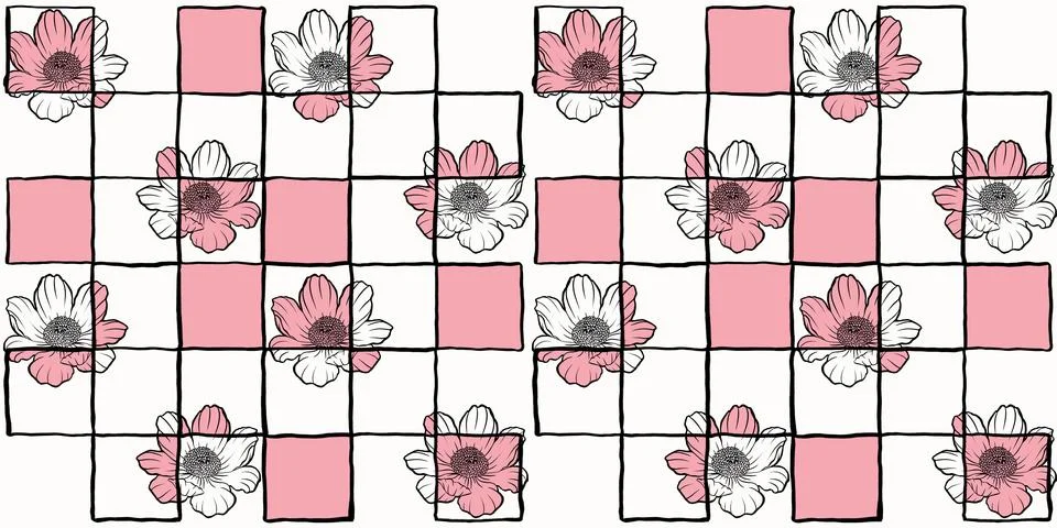 Simple flower chess seamless pattern, summer spring, colors Stock Illustration