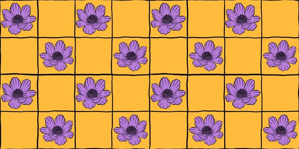Simple flower chess seamless pattern, summer spring, colors Stock Illustration