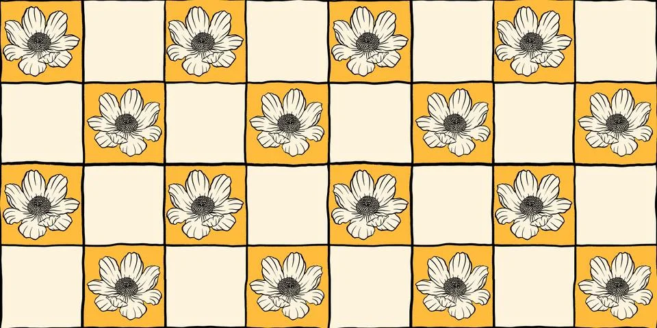 Simple flower chess seamless pattern, summer spring, colors Stock Illustration