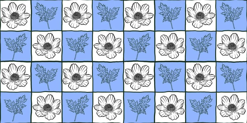 Simple flower chess seamless pattern, summer spring, colors Stock Illustration