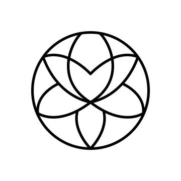 Simple flower lotus round line logo aesthetics. Emblem plant in circle linear イラスト素材