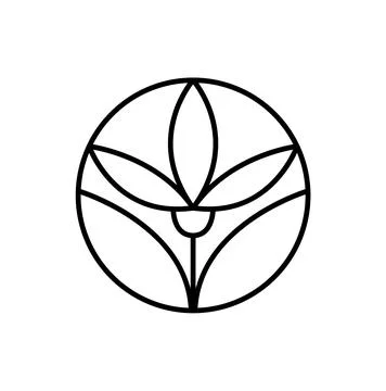 Simple flower round line logo aesthetics. Emblem plant in circle linear style Stockillustratie