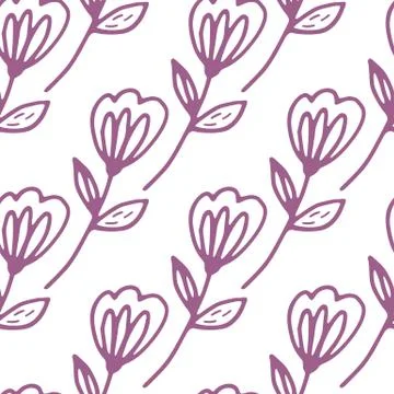 SImple flower seamless pattern in doodle style on white background. Cute flor Stock Illustration