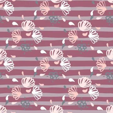 Simple flower seamless pattern. Hand drawn outline doodle ornament in white a Stock Illustration