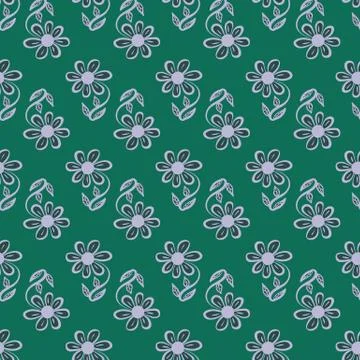 Simple flower seamless vector pattern on green Illustrazione stock