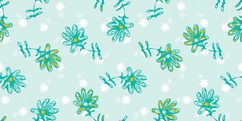 Simple flower toss pattern in pastel mint green Stock Illustration