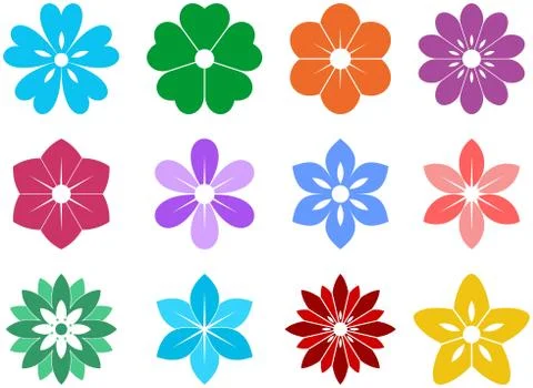 Simple flower vector set on white isolated background. Stock Illustration