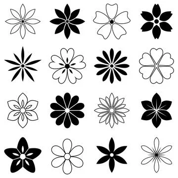 Simple flower vector set on white isolated background. Stock Illustration