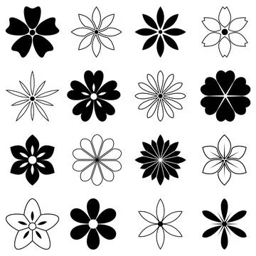 Simple flower vector set on white isolated background. Stock Illustration
