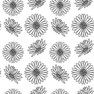 Simple flowers seamless pattern in hand drawn doodle style. Vector illustra.. Stock Illustration