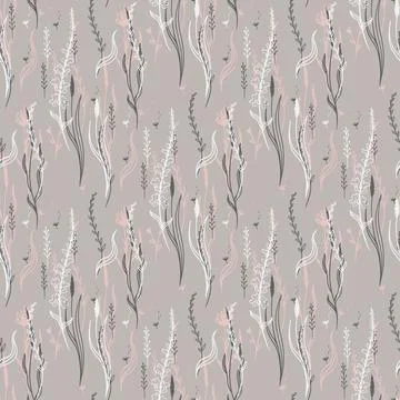 Simple flowers seamless pattern, wildflowers, doodles, pastel colors Ilustración de archivo