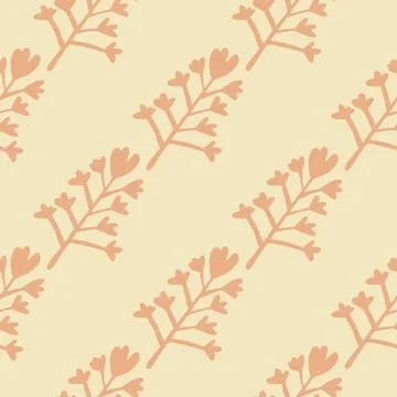 Simple flowers silhouettes seamless pattern. Beige background with orange bot Stock Illustration
