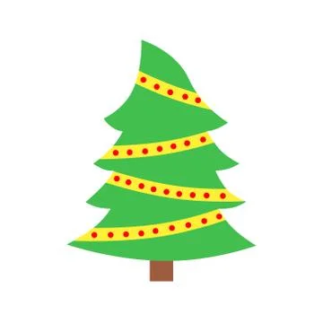 A simple fluffy Christmas tree with a yellow ribbon as a symbol of a happy New Stock Illustration