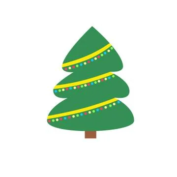 A simple fluffy Christmas tree with a yellow ribbon as a symbol of a happy New Stock Illustration