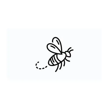 Simple flying bee icon with flight path line art illustration 스톡 일러스트