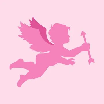 Simple Flying Cupid Silhouette Vector Illustration Graphic 库存插图