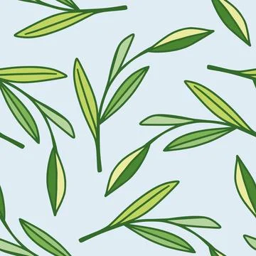 Simple foliage seamless pattern. Delicate leaf and branches ornament. Stock Illustration