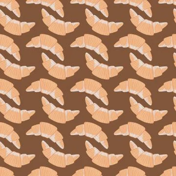 Simple food seamless pattern with orange croiisants stylized silhouettes. Fla Illustrazione stock