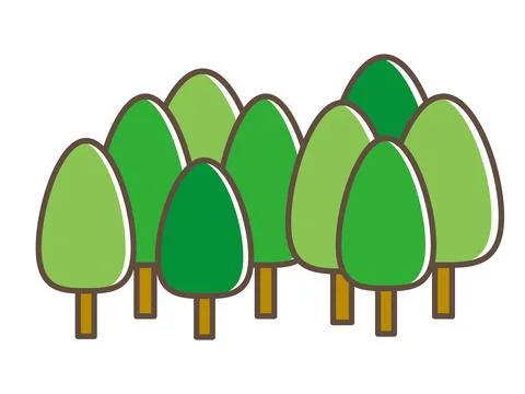A simple forest with lights and outlines. Green trees representing the seas.. Stock Illustration