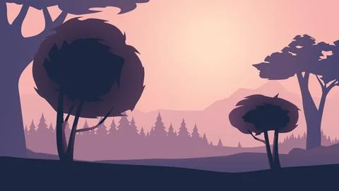 A simple forest at sunset parallax ready Stock Illustration