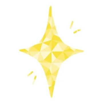 Simple four pointed yellow star with abstract triangle pattern inside, vector Illustrazione stock