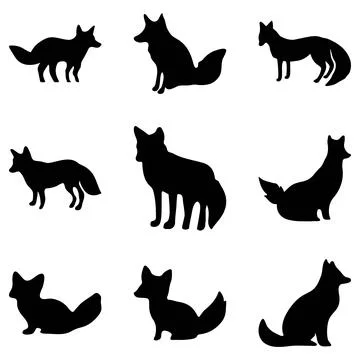 Simple fox silhouette set design Stock Illustration