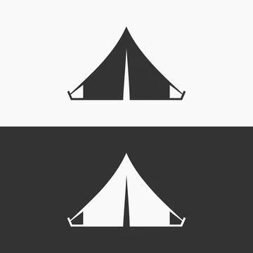 Simple A Frame Camping Tent Silhouette Set Stock Illustration