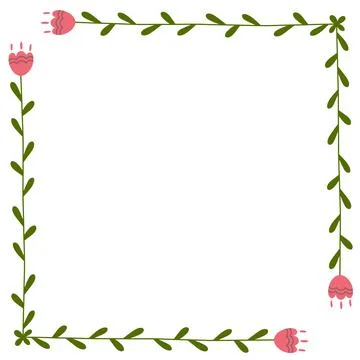 Simple frame with flowers and leaves in cartoon doodle flat style. Botanical Stock Illustration