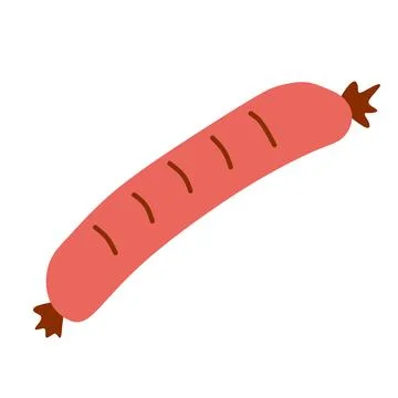 Simple fried Sausage isolated on White background. Street food and Cooking co Stock Illustration
