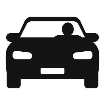 Simple front view car icon with driver figure, ideal for transport, driving.. Stock Illustration