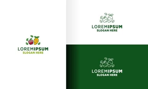 Simple Fruit Logo Design, Vegan Vector Stock Illustration