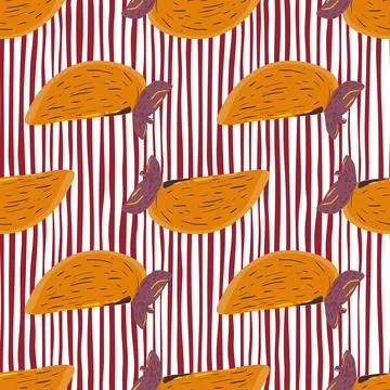 Simple fruit seamless autumn pattern with orange persimmon slice. Striped red Stock Illustration