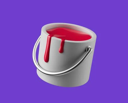 Simple full paint bucket tool with dripping paint 3d render illustration Ilustração Stock