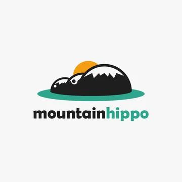Simple fun mountain hippo landscape logo icon vector template Stock Illustration