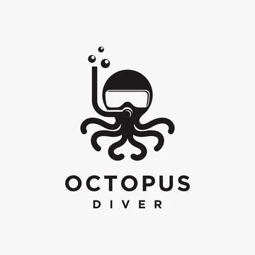 Simple fun Octopus diver logo icon vector template on white background Stock Illustration