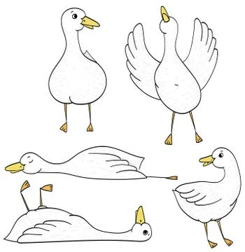 Simple funny ducks, hand drawn clipart, vector Stock Illustration