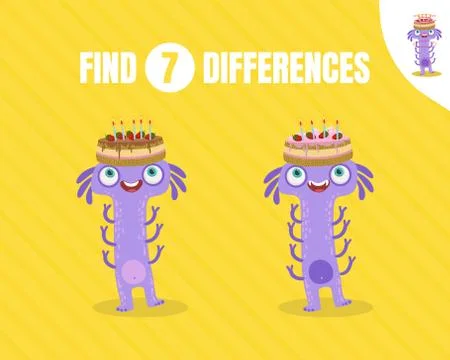 Simple game find the differences. Vector illustration on a yellow background. Stock Illustration