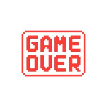 Simple game over pixel badge on white background Stock Illustration