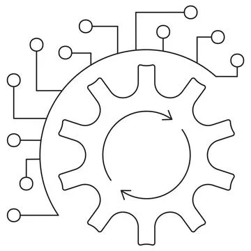 Simple gear or cog wheel icon with connected network nodes Illustrazione stock