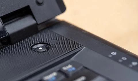 Simple generic round laptop on off button focus, shallow DOF, nobody. Power.. Stock Photos