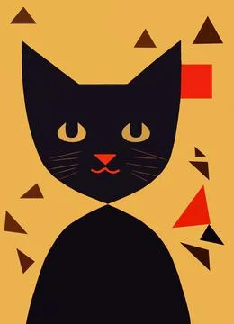 Simple geometric cat. Cute kitten sitting. Modern flat art style. Stock Illustration